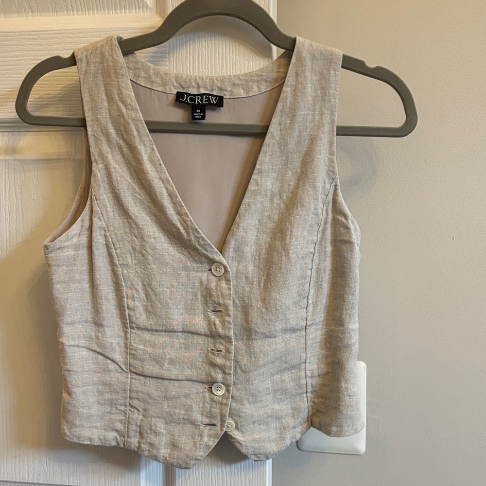 J. Crew Women's Beige Sleeveless Linen Vest